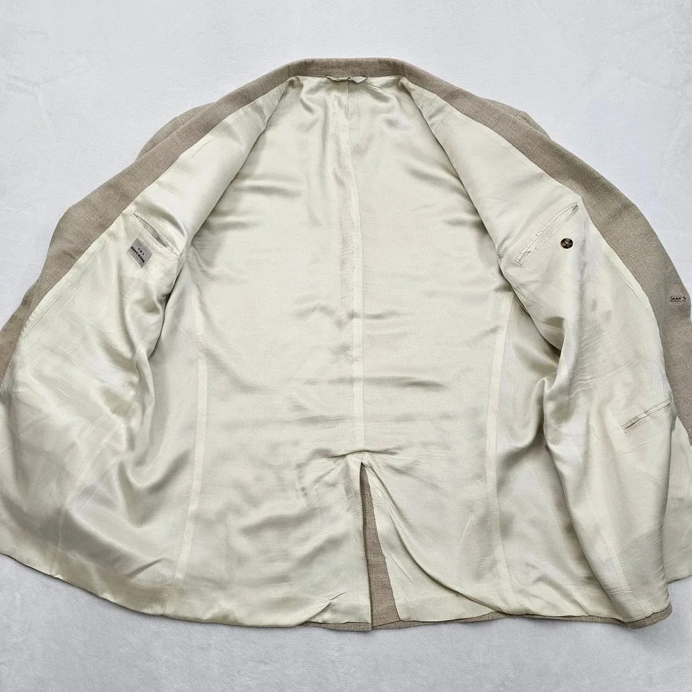 Eddie Bauer Blazer Mens 48R Tan Linen 2 Button Sport Coat Tall‎ Coastal Preppy